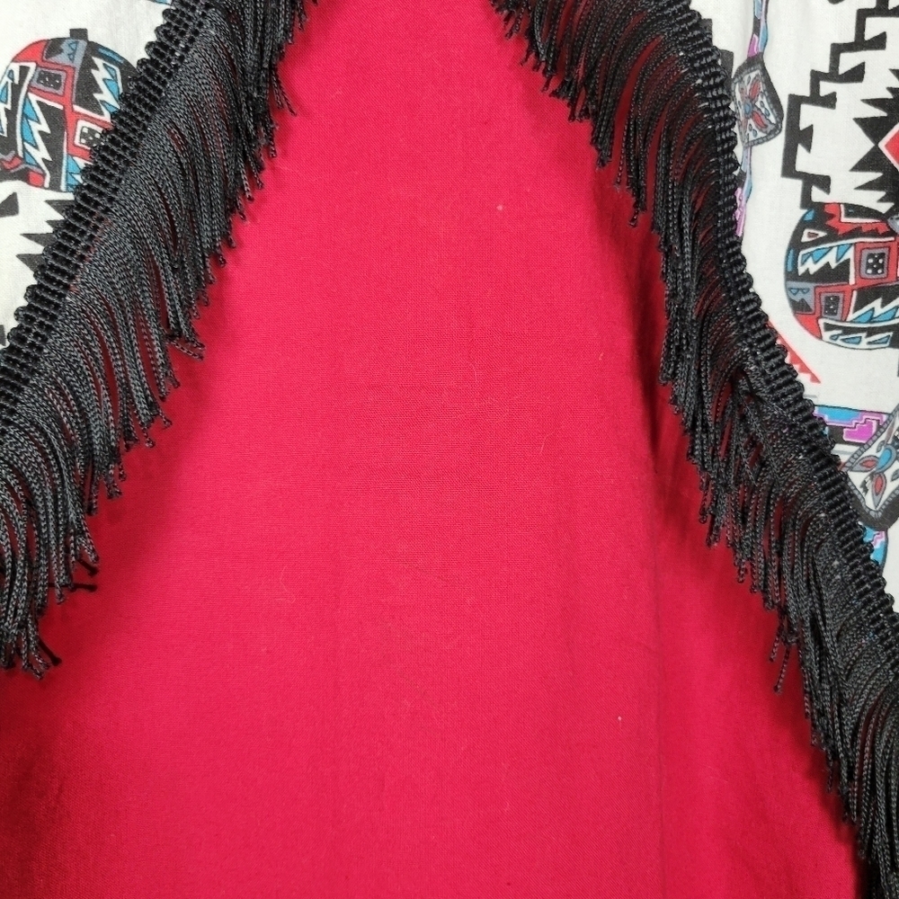 Vintage Wagon Wheels Red Western Rodeo Fringe Button Up Shirt - Picture 3 of 9